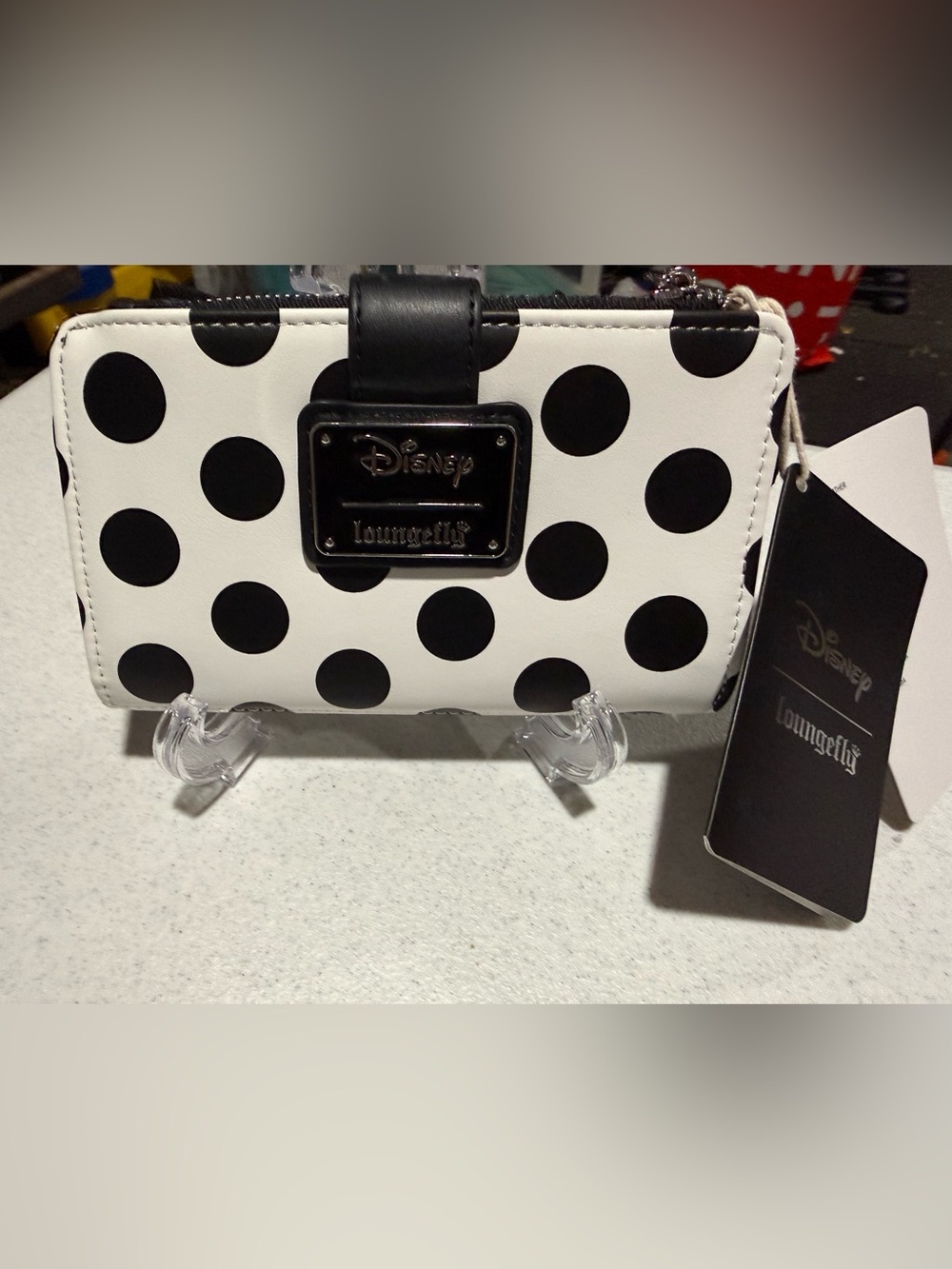 Loungefly Black & White Polka Dot Wallet with Disney Plaque